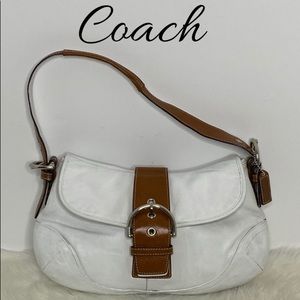 Coach Soho Flap Hobo Leather White and Tan
